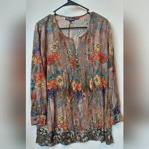 Tolani Collection Womens Floral Quarter Sleeve Pleated Boho Blouse MP